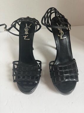 Yves Saint Laurent Black Patent Leather Strappy High-Heel Sandals